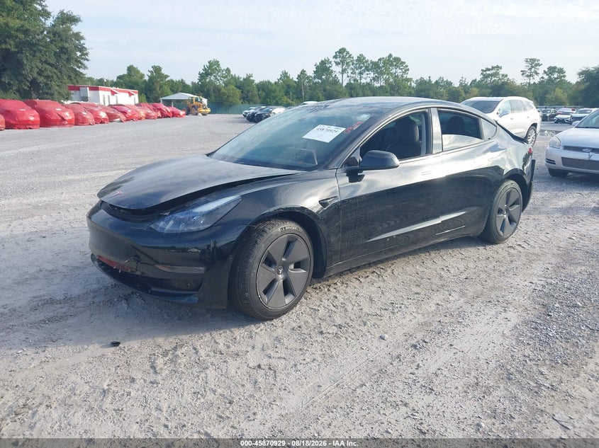 2022 Tesla Model 3, Right Rear, IAAI, VIN 5YJ3E1EB8NF357918 — photo 2