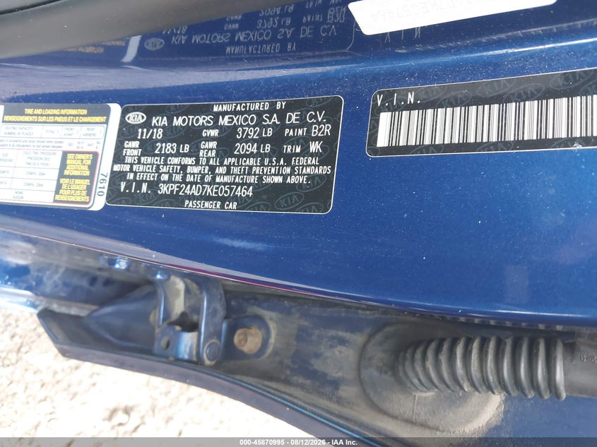 2019 KIA FORTE SEDAN 2.0L I-4 DOHC, VVT, 147HP