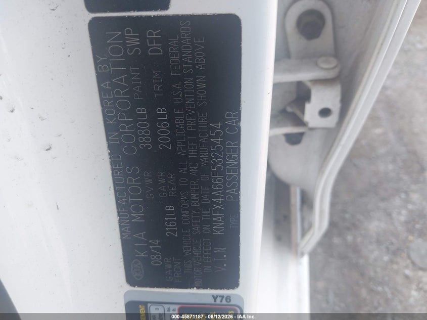 KIA FORTE 2015 VIN KNAFX4A66F5325454