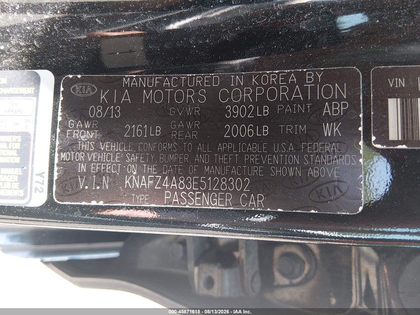 KIA FORTE 2014 VIN KNAFZ4A83E5128302