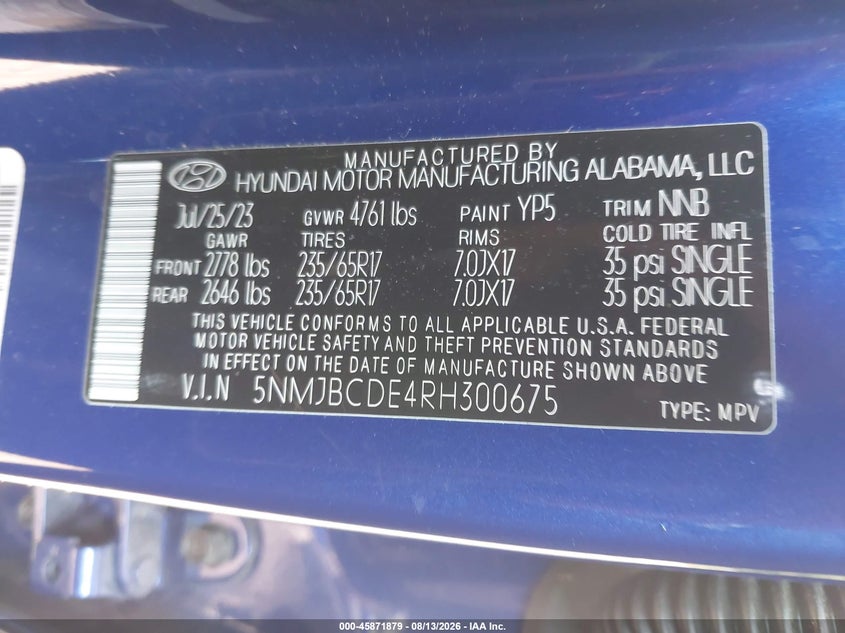 HYUNDAI TUCSON 2024 VIN 5NMJBCDE4RH300675