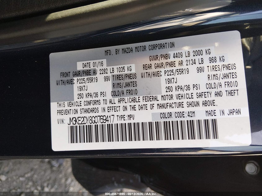 MAZDA CX-5 2016 VIN JM3KE2DY8G0769417