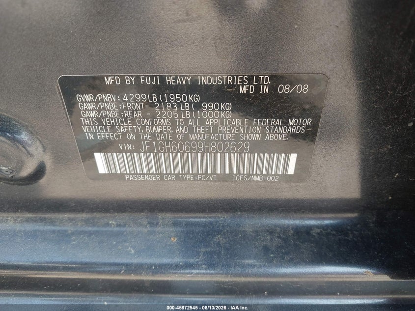 2009 SUBARU IMPREZA HATCHBACK 2.5L H-4 VVT, 170HP