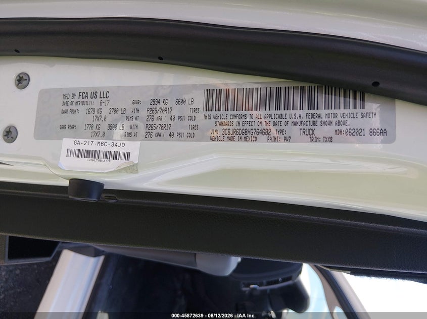 2017 RAM 1500 TRUCK 3.6L V-6 DOHC, VVT, 305HP