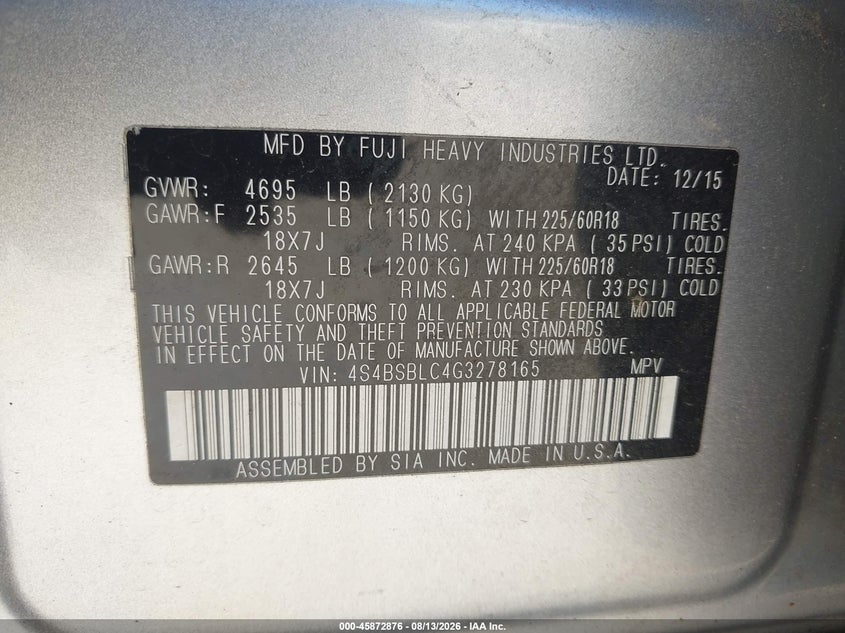 2016 SUBARU OUTBACK 2.5I LIMITED · Фото 9