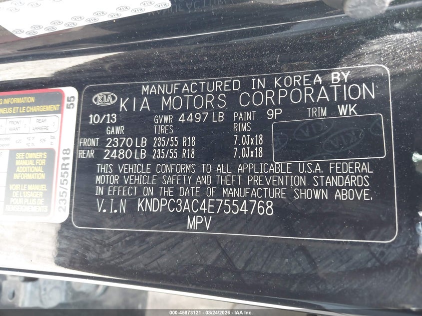 KIA SPORTAGE 2014 VIN KNDPC3AC4E7554768