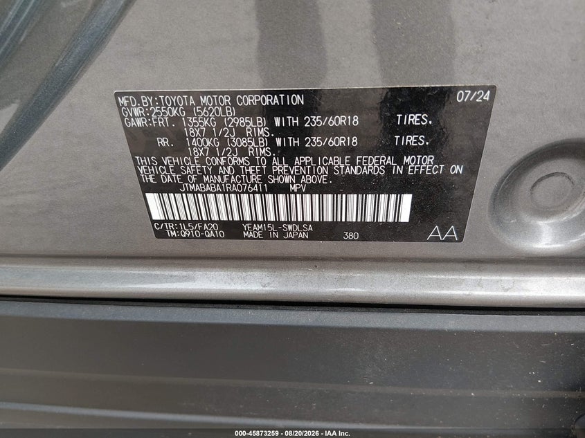 SUBARU SOLTERRA 2024 VIN JTMABABA1RA076411