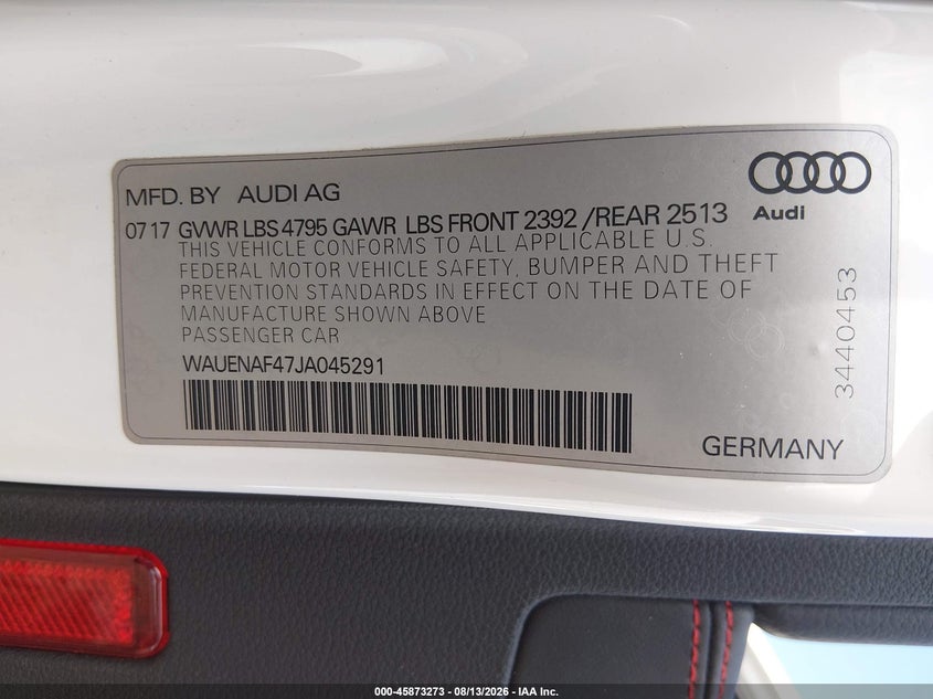 AUDI A4 2018 VIN WAUENAF47JA045291