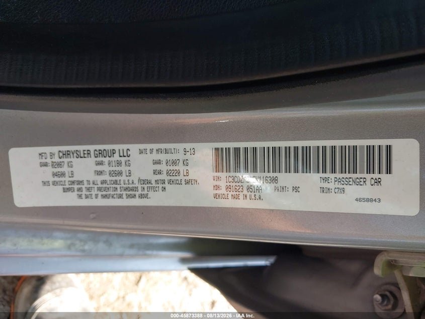 DODGE AVENGER 2014 VIN 1C3CDZAB8EN116308