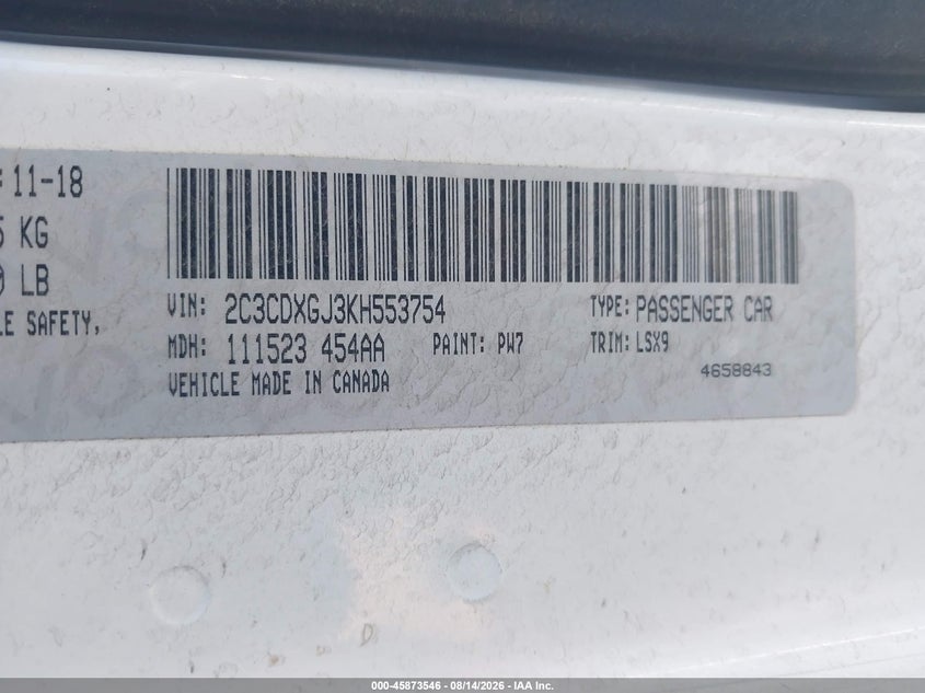 2019 DODGE CHARGER SEDAN 6.4L V-8 , 485HP