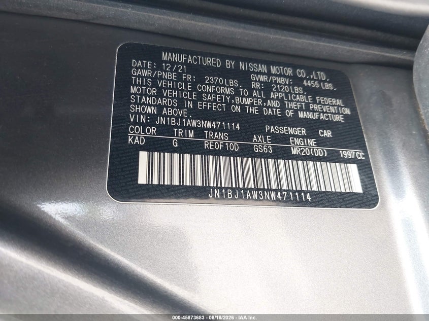 NISSAN ROGUE SPORT 2022 VIN JN1BJ1AW3NW471114