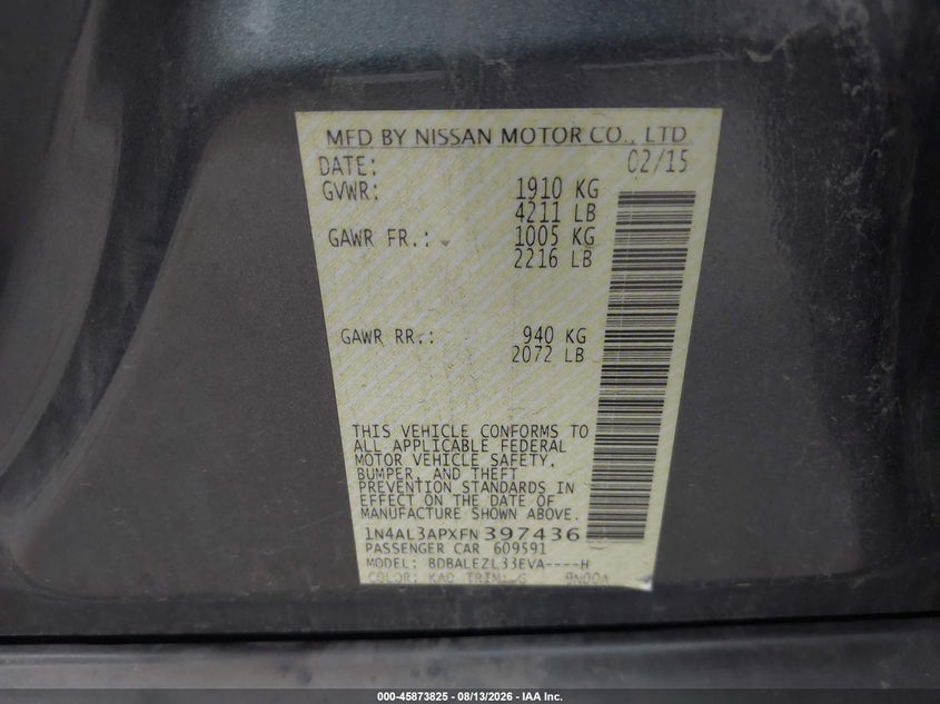 2015 NISSAN ALTIMA 2.5 S · Фото 9