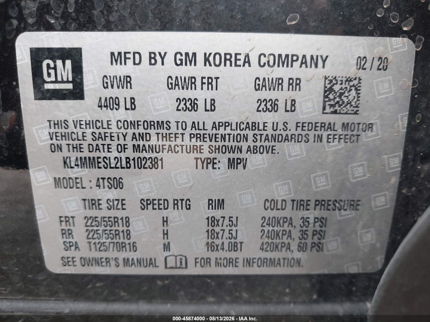 BUICK ENCORE GX 2020 VIN KL4MMESL2LB102381