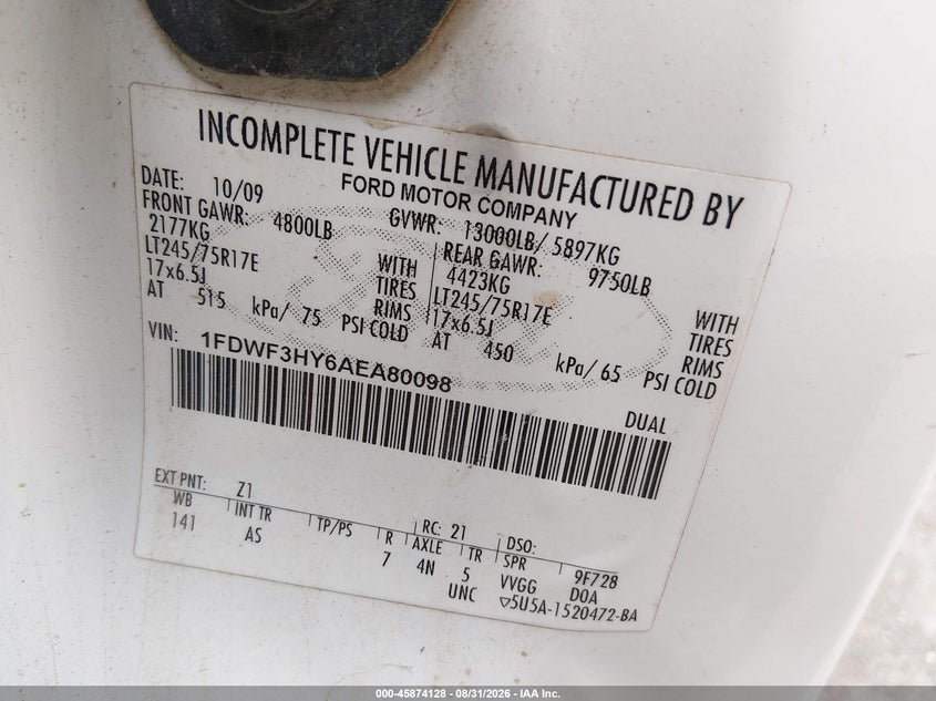 2010 FORD F-350 CHASSIS auction photo 8