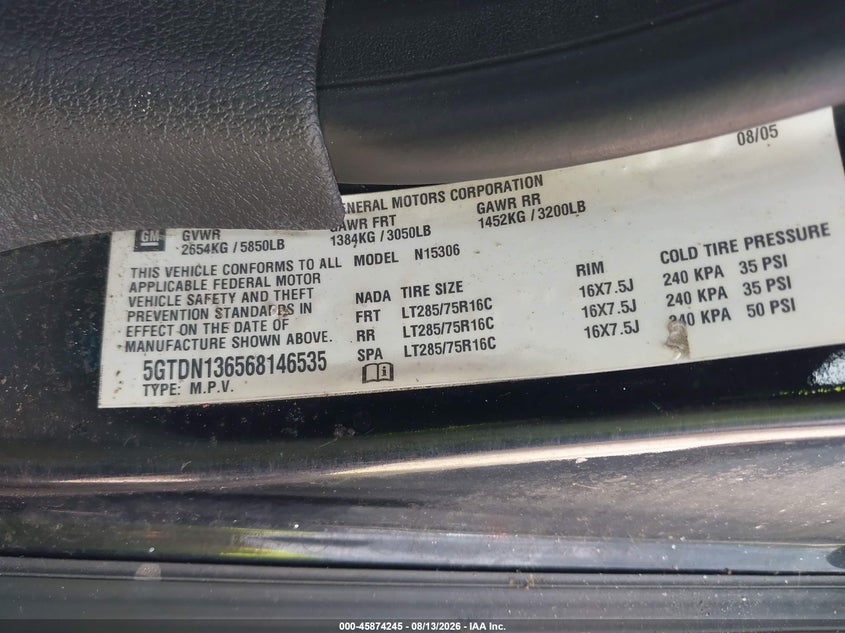 HUMMER H3 SUV 2006 VIN 5GTDN136568146535