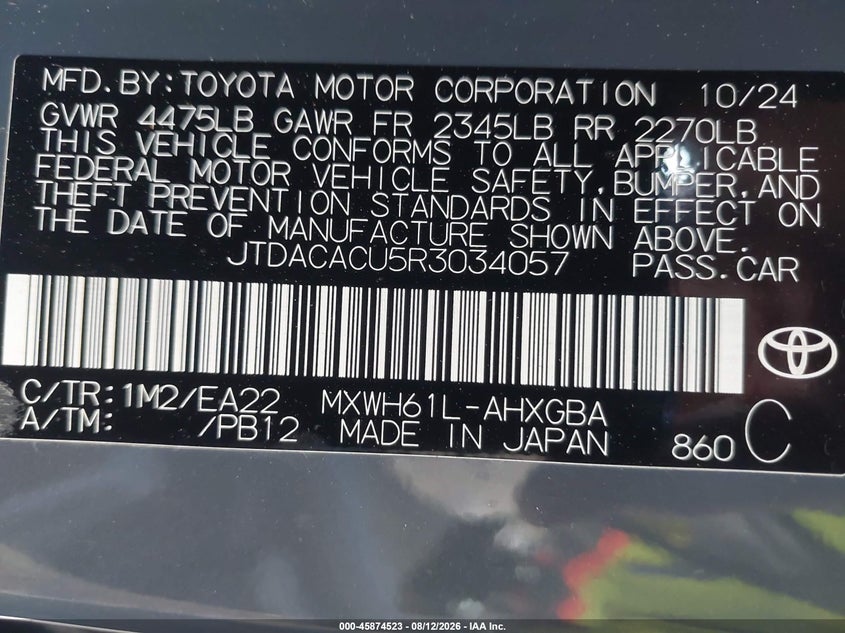 TOYOTA PRIUS PRIME 2024 VIN JTDACACU5R3034057