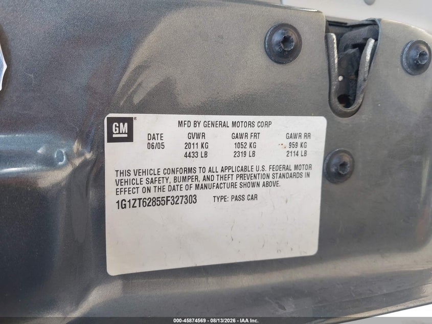 CHEVROLET MALIBU MAXX 2005 VIN 1G1ZT62855F327303