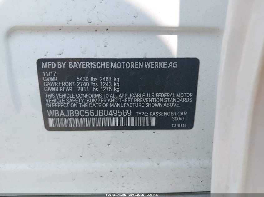BMW M550I 2018 VIN WBAJB9C56JB049569