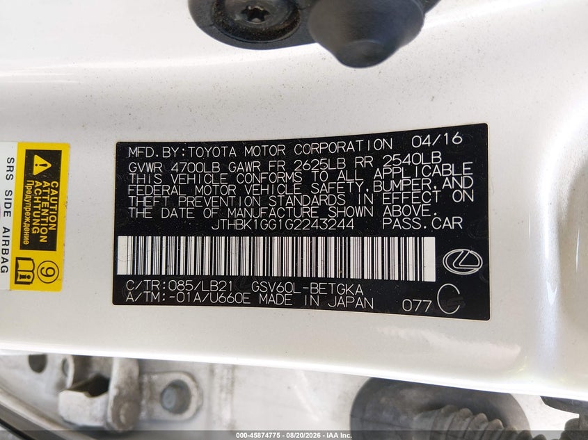 2016 LEXUS ES SEDAN 3.5L V-6 DOHC, VVT, 268HP