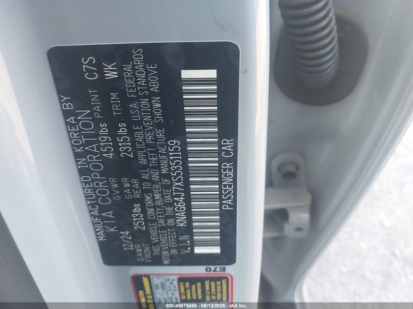 KIA K5 2025 VIN KNAG64J7XS5351159