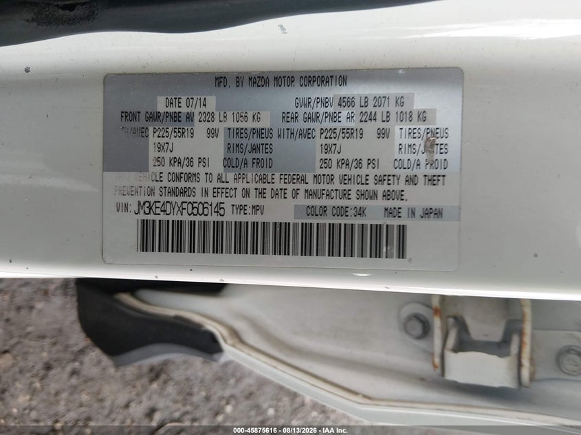 MAZDA CX-5 2015 VIN JM3KE4DYXF0506145