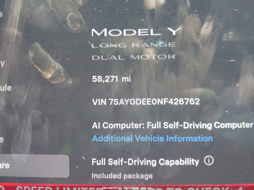 TESLA MODEL Y 2022 VIN 7SAYGDEE0NF426762