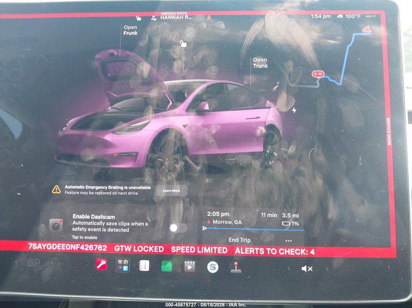 TESLA MODEL Y 2022 VIN 7SAYGDEE0NF426762