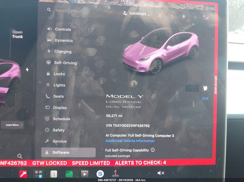TESLA MODEL Y 2022 VIN 7SAYGDEE0NF426762