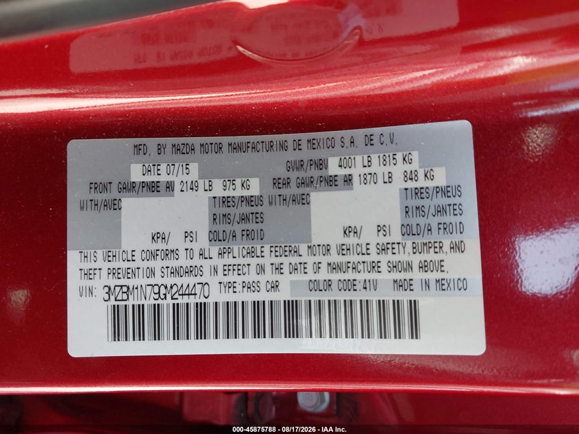 MAZDA MAZDA3 2016 VIN 3MZBM1N79GM244470