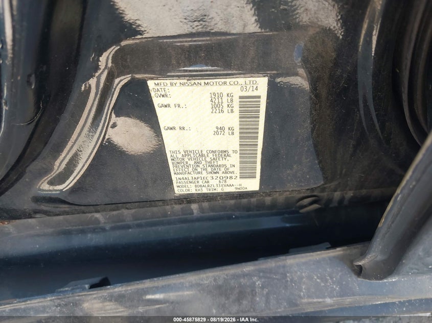 2014 NISSAN ALTIMA SEDAN 2.5L I-4 DOHC, VVT, 182HP