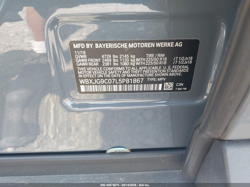 BMW X1 2020 VIN WBXJG9C07L5P81867