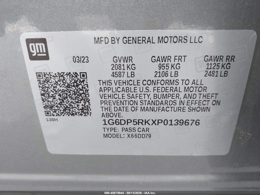 CADILLAC CT5 2023 VIN 1G6DP5RKXP0139676