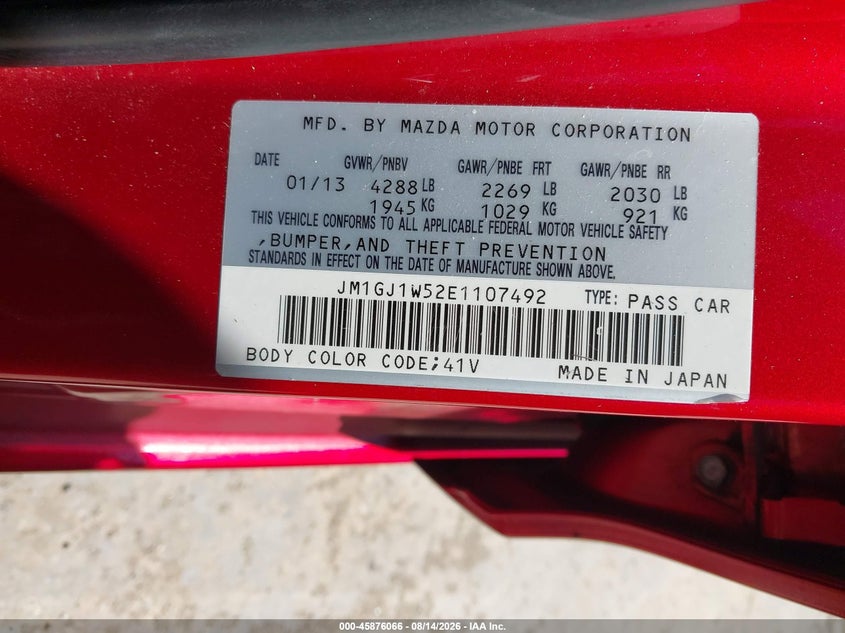MAZDA MAZDA6 2014 VIN JM1GJ1W52E1107492