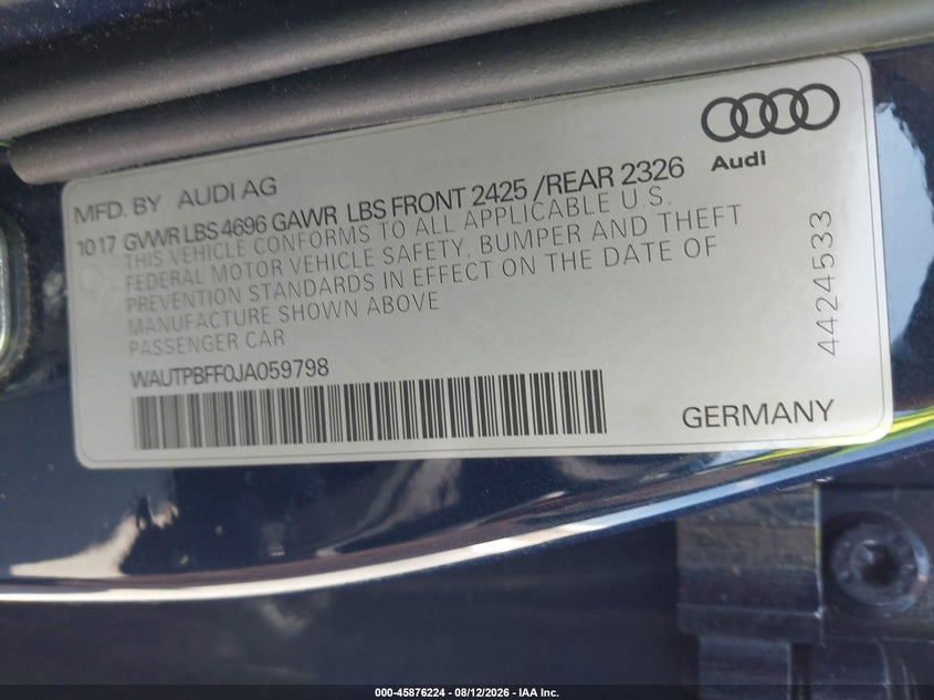 AUDI A3 E-TRON 2018 VIN WAUTPBFF0JA059798