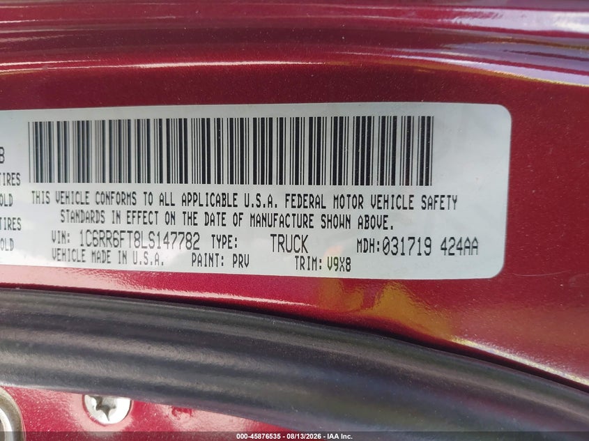 RAM 1500 CLASSIC 2020 VIN 1C6RR6FT8LS147782