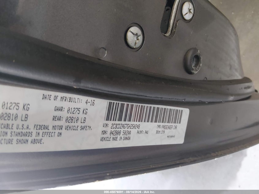 DODGE CHALLENGER 2016 VIN 2C3CDZAG7GH250248
