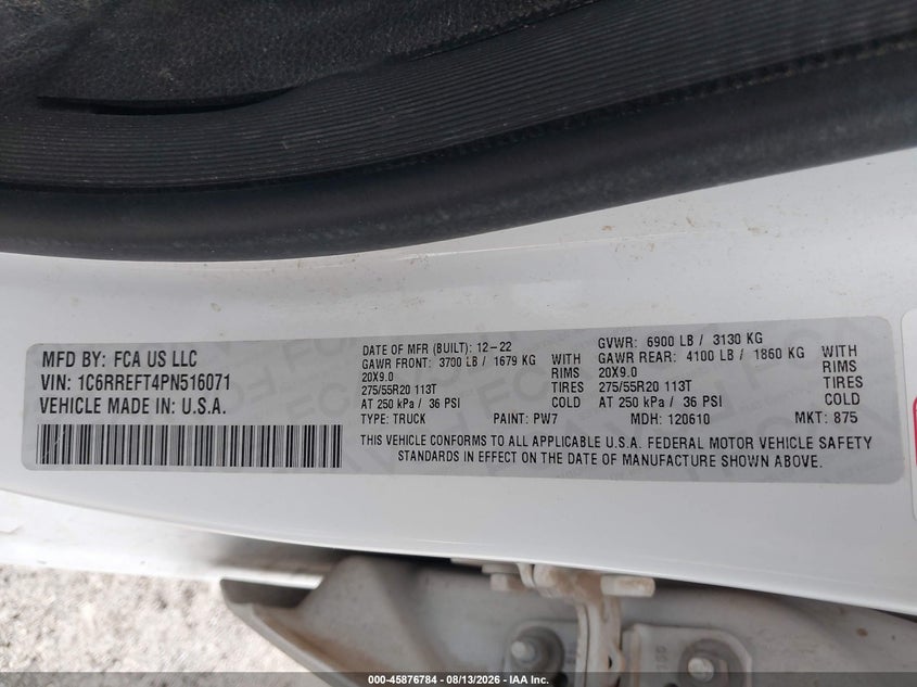 RAM 1500 2023 VIN 1C6RREFT4PN516071
