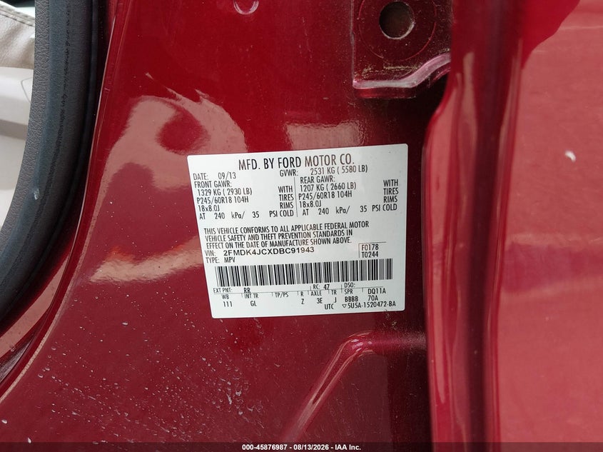 2013 FORD EDGE SPORT UTILITY VEHICLE 3.5L V-6 DOHC, VVT, 285HP