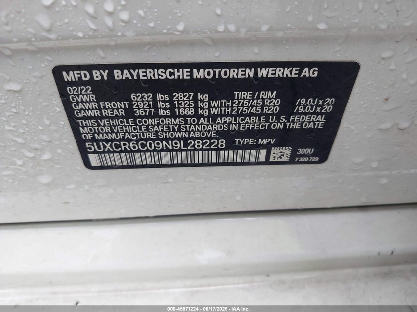 BMW X5 2022 VIN 5UXCR6C09N9L28228