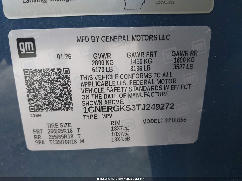CHEVROLET TRAVERSE 2026 VIN 1GNERGKS3TJ249272