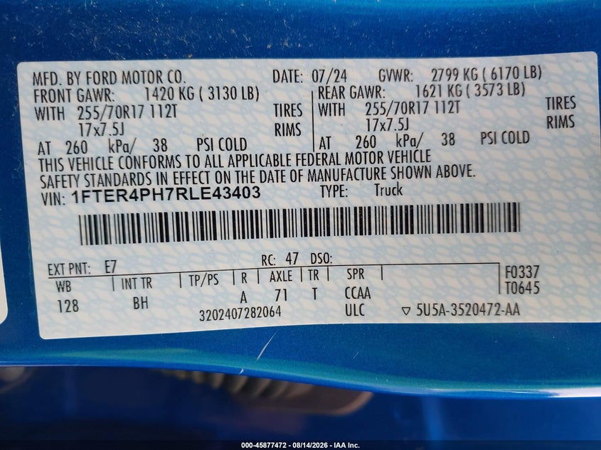 2024 FORD RANGER TRUCK 2.3L I-4 DI, DOHC, VVT, TURBO, REGULAR , 270HP