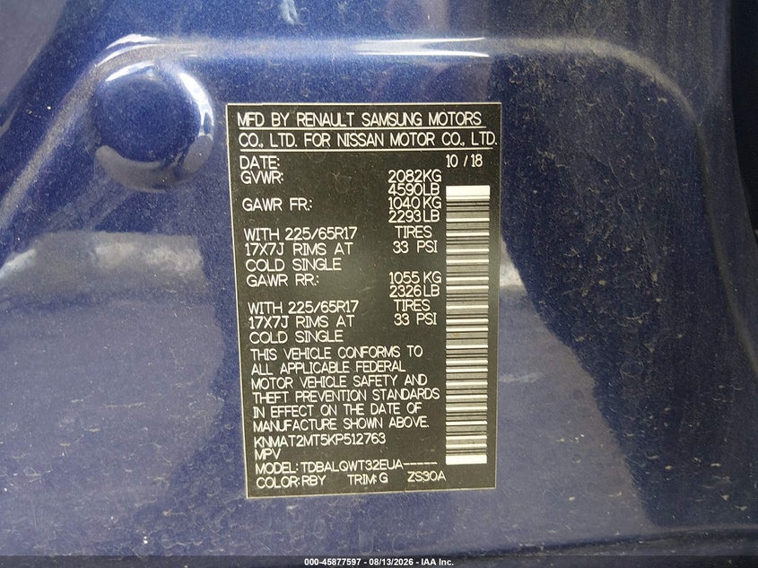 2019 NISSAN ROGUE SPORT UTILITY VEHICLE 2.5L I-4 DOHC, VVT, 170HP