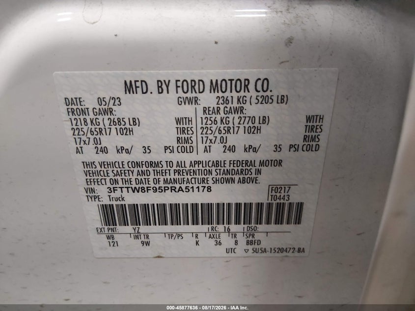 FORD MAVERICK 2023 VIN 3FTTW8F95PRA51178