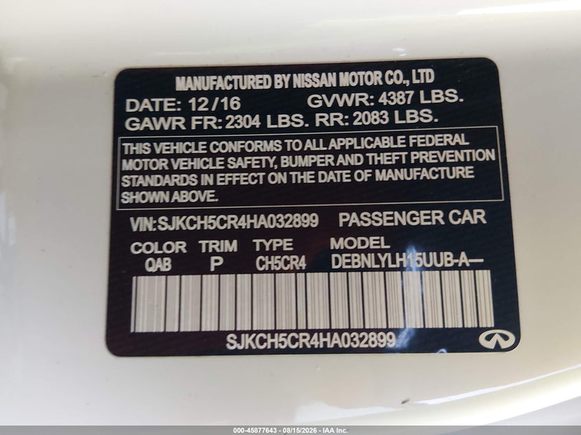 INFINITI QX30 2017 VIN SJKCH5CR4HA032899
