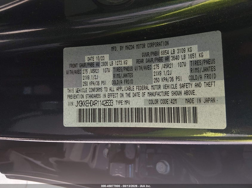 MAZDA CX-90 2024 VIN JM3KKEHD4R1142633