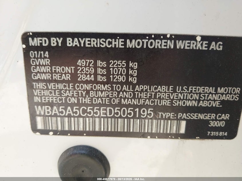 BMW 528I 2014 VIN WBA5A5C55ED505195