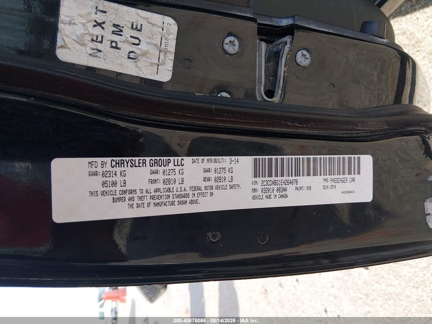 DODGE CHARGER 2014 VIN 2C3CDXBG1EH264078