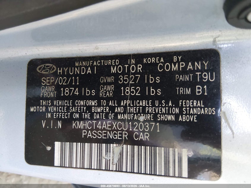 2012 HYUNDAI ACCENT SEDAN 1.6L I-4 DI, DOHC, VVT, 138HP