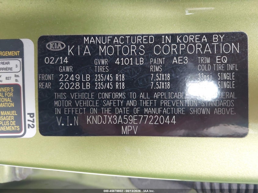 2014 KIA SOUL HATCHBACK 2.0L I-4 DI, DOHC, VVT, 164HP