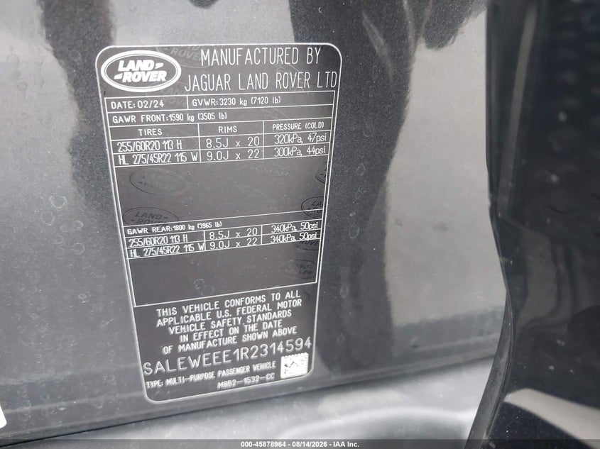 LAND-ROVER DEFENDER 2024 VIN SALEWEEE1R2314594